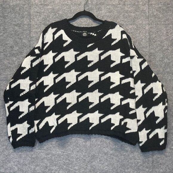 NWOT BOBEAU  Sweater Women's XL Black White Houndstooth Terry Cropped Long Sleev - Picture 1 of 13